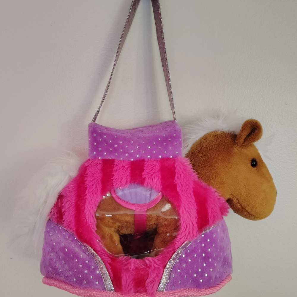 Plush Pink and Purple Pet Carrier with Removable Horse 9"